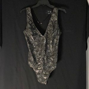 Victorias Secret- Floral Lace Black and Silver  body suit size XL